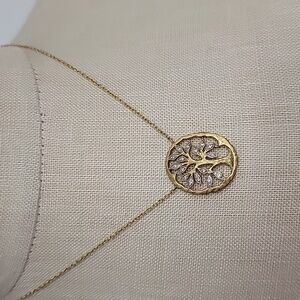 Vintage Ross Simons 14kt Yellow Gold Tree of Life Necklace 16 Diamonds 15 Inches